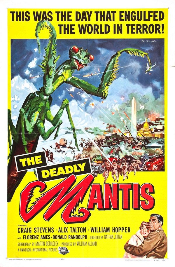 Poster for the film The Deadly Mantis (1957) by artist Reynold Brown, via Wikimedia Commons.