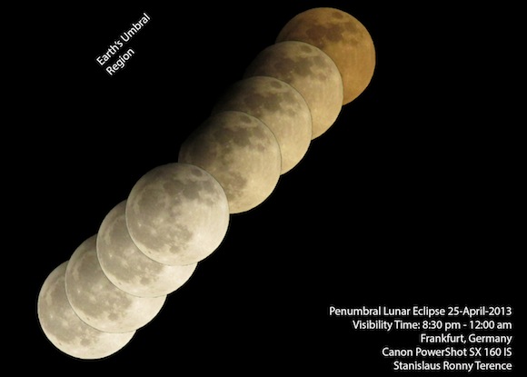 Penumbral lunar eclipse on April 25, 2013