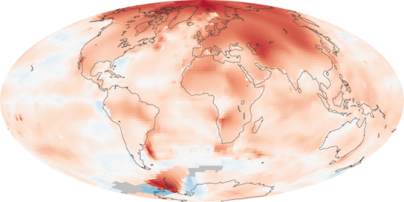 Global temperature anomalies.  This map is comparing temperatures in the years 2000 to 2009 to the norms for the various regions from 1951 to 1980.  You can see that - during this period - the Arctic warmed more dramatically than other parts of the globe.  Image via NASA.