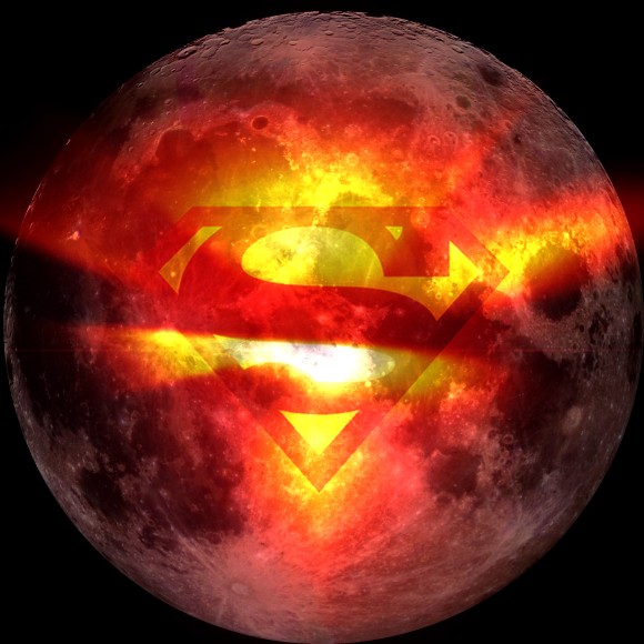 A merge of two images: moon from Wikimedia Commons and Superman emblem came from layoutsparks.com