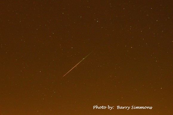 Perseid meteor seen August 10, 2013 by our friend Barry Simmons at Lake Martin, Alabama.  Thank you, Barry!