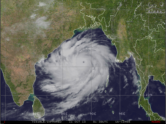 Cyclone Phailin on October 10, 2013. Image Credit: CIMSS