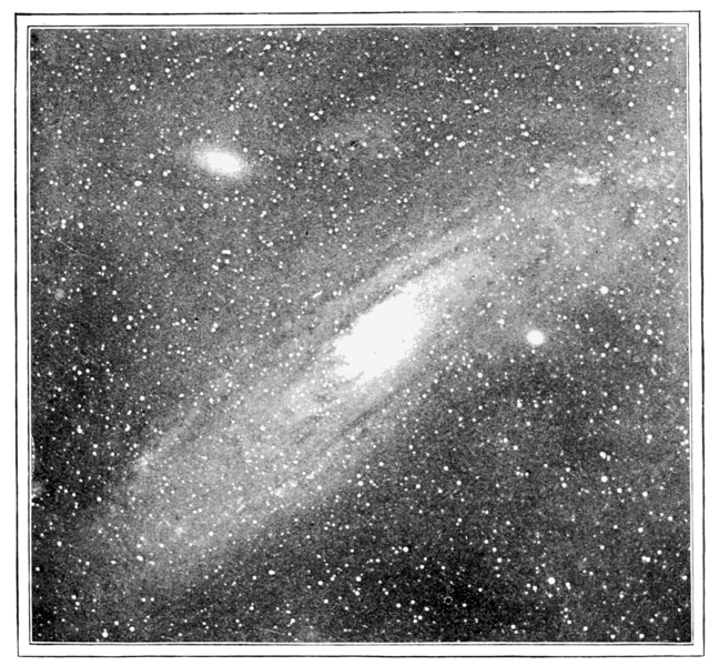 The Great Andromeda Nebula, photographed in the year 1900. At this point, astronomers could not discern individual stars in the galaxy. Many thought it was a cloud of gas within our Milky Way - a place where new stars were forming. Image via Wikimedia Commons.