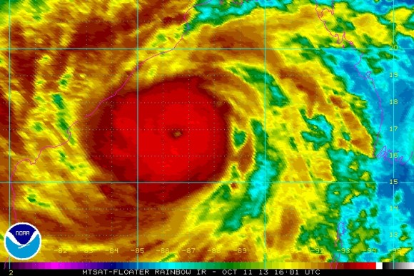 Cyclone Phailin on October 11, 2013. Image Credit: NOAA