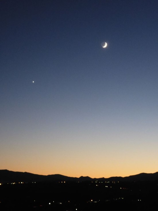 Moon and Venus on November 6, 2013 as captured by Kat Baker in northern Italy.  Thank you, Kat!