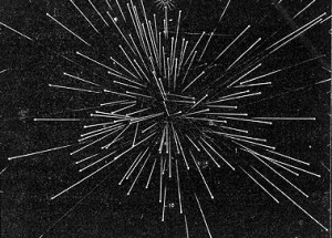 Drawing of Andromedid meteor storm 1872 via Tufts.