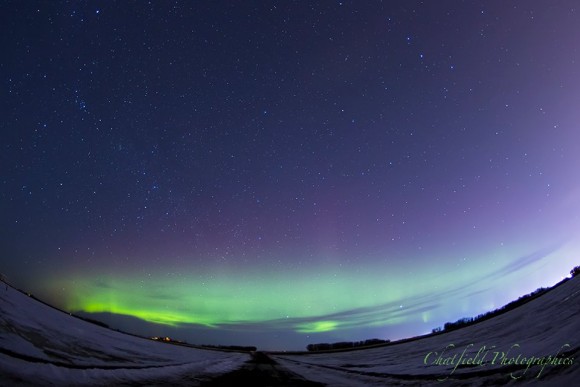 Aurora just west of Saskatoon, by Colin Chatfield. He said, 