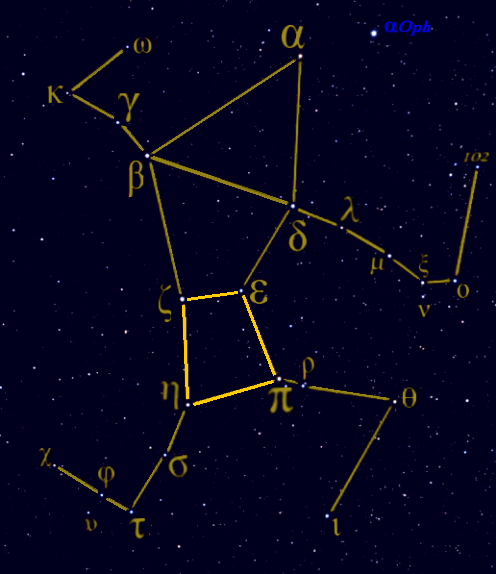 Constellation Hercules, with its prominent Keystone asterism marked.