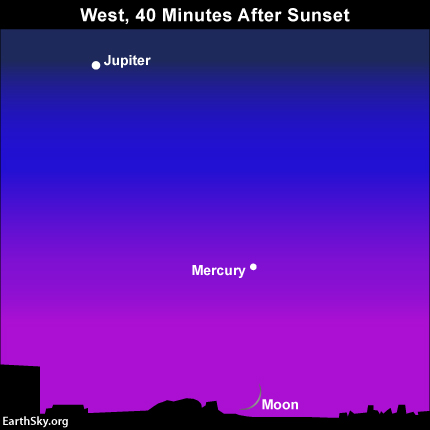 It won't be easy to catch the young moon after sunset on May 29. But you can try. Click here to find out the moon's setting time in your sky