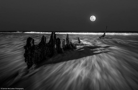 Supermoon and shipwreck August 10, 2014 by Damian McCudden.