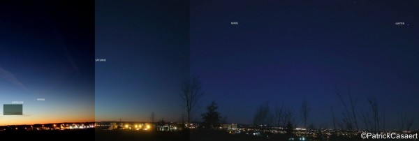 View larger. | Five planets before dawn, by Patrick Cabaret in France. Photo taken January 25, 2016.