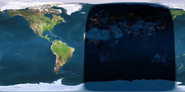 Day and night sides of Earth at the instant of full moon (2016 September 19 at 19:05 Universal Time) via Earth and Moon  Viewer.