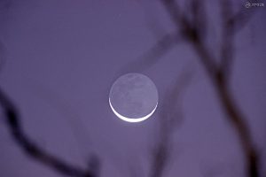 5% illuminated waning crescent moon rising in New Delhi, India by Chander Devgun.