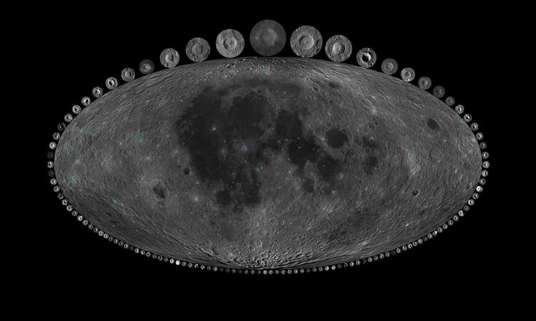 The Moon's long glue image, dozens are surrounded by small spots.