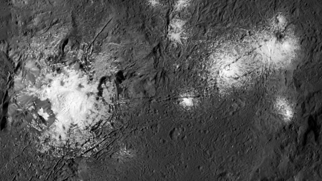 Bright spots in Occator Crater.