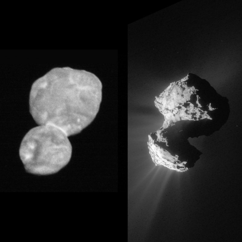 Ultima Thule on left, Comet 67/P on right shown same size.
