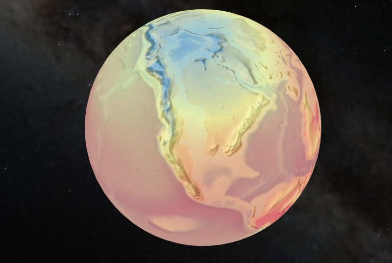 Colored temperature map of Earth in Late Cretaceous period.