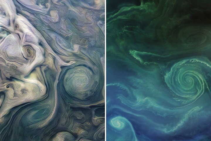Two orbital photos side by side of nearly identical round swirls.