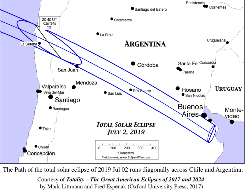 Parallel lines crossing mid South America, northwest to southeast, ending just south of Buenos Aires.