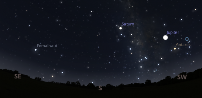 Star chart showing Fomalhaut, Saturn and Jupiter.