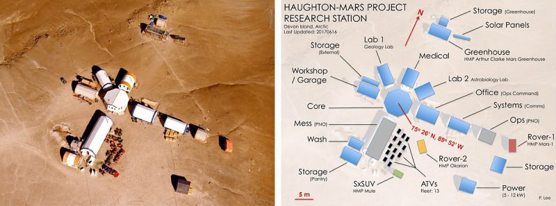 Haughton-Mars Project Research Station, longish buildings radiating from larger center building.