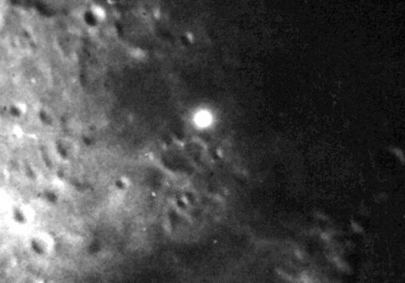 Larger bright spot on closeup on moon.