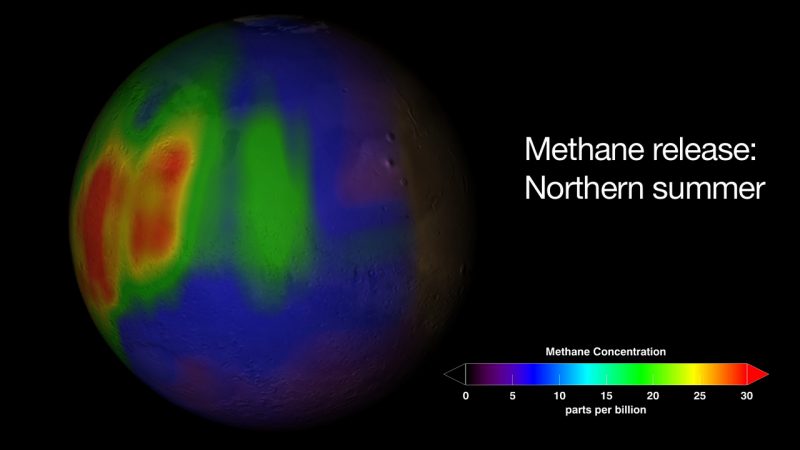 Mars methane map in color.