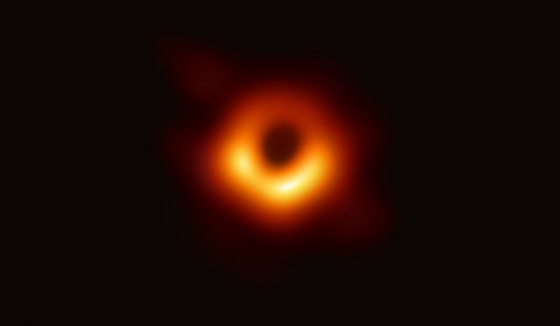Bright ring of red-orange-yellow light around a black center, on a black background.