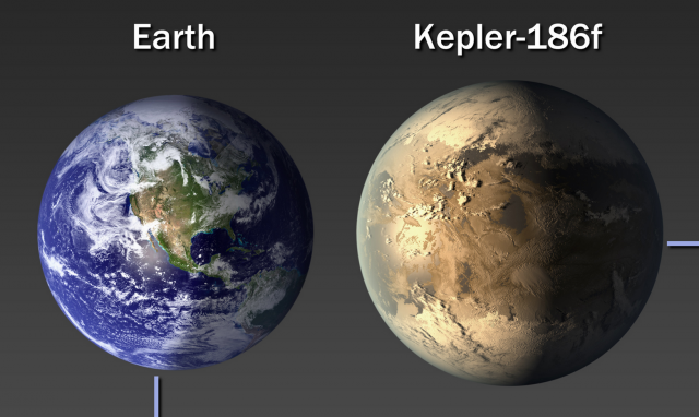 Size comparison of Earth with a slightly larger rocky planet side by side.