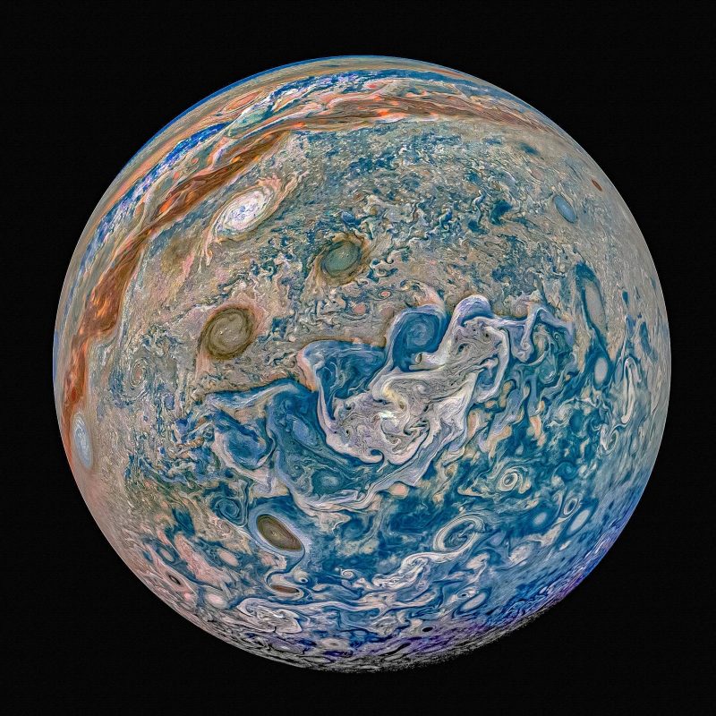A whole Jupiter, with detailed swirls.
