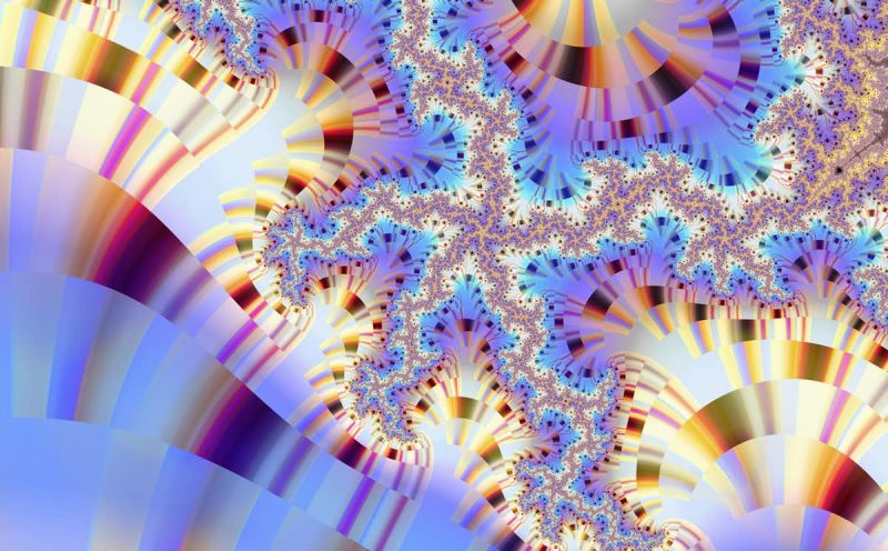Purple and yellow fractal-type crystal patterns.